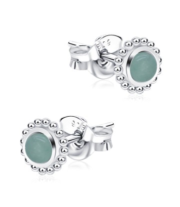 Green Quartz Stone Silver Ear Stud STS-5337